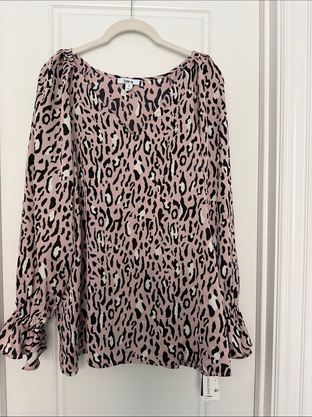 Bar III Pink Leopard Print Long-Sleeve Blouse XL NWT